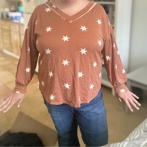 Boutique orange and white star lightweight long sleeve blouse, size 3X